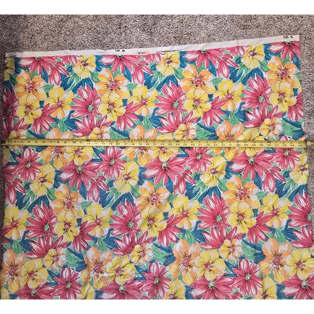 Vintage Floral Tropical Fabric 80s Manes Organization Pink Yellow 60x40 1.6 Yrds